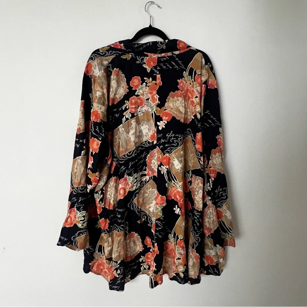 Vintage 90s Y2K Adrian Jordan Front Tie Floral Tie Front Kimono - Picture 7 of 8